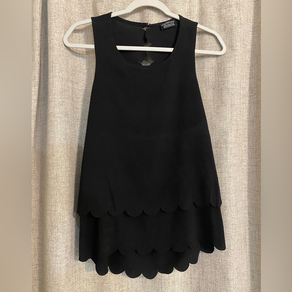 Papermoon Black Scalloped Layered Tank Top Open Back Peek a Boo